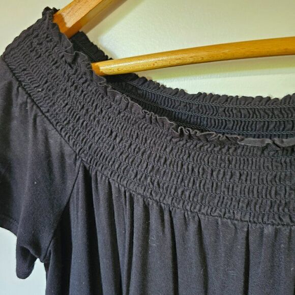 EUC SO BLACK PERFECTLY SOFT OFF SHOULDER ELASTIC SWING STYLE SHORT DRESS SIZE L - Picture 6 of 15